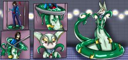 assimilation breasts cosplay game_freak gaminglover gender_transformation hair_loss mtf_transformation nintendo personality_change pokémon_(species) pokemon pokemon_(cosplay) serperior serperior_(cosplay) skin_color_change species_transformation suiting takeover transformation transformation_sequence wide_hips