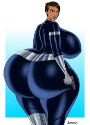 1girls artist_name ass ass_bigger_than_body ass_bigger_than_head ass_focus avengers big_ass big_breasts big_butt bodysuit boobs_and_butt_pose bottom_heavy breasts breasts_bigger_than_head brown_eyes brown_hair bubble_ass bubble_butt busty curvy dark-skinned_female dark_skin fat_ass female female_only gun hi_res high_resolution highres holding_gun holding_object holding_weapon huge_ass human human_only jarsman_(artist) large_ass large_breasts lipstick maria_hill maria_hill_(earth's_mightiest_heroes) marvel massive_ass s.h.i.e.l.d. short_hair sideboob simple_background solo solo_female tagme the_avengers:_earth's_mightiest_heroes thick_ass voluptuous weapon