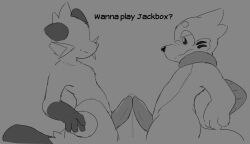 2022 animal_genitalia animal_penis anthro bodily_fluids buizel dewott dialogue duo erection frottage fur genital_fluids genitals hi_res male male/male mammal miau monochrome mustelid nintendo penis pokémon_(species) pokemon pokemon_(species) precum sex simple_background tapering_penis video_games