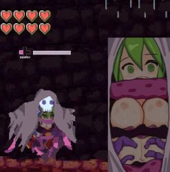 absorption animated boss bouncing_breasts breasts censored cum cum_in_pussy dark_skin defeat devil_of_heaven_and_saintess_of_baptism elf face-to-face female floating fusion game_cg gameplay_mechanics ghost gif glowing glowing_eyes green_hair health_bar holding_hands interspecies large_breasts levitation monster monster_girl mosaic_censoring nipples open_mouth pixel_art pointy_ears pregnant pussy pussy_juice red_footwear skull studio_poritank tagme tentacle tongue tongue_out yin_yang