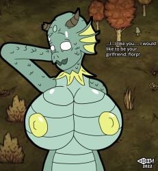 absoluteboom anthro don't_starve don't_starve_together dont_starve dont_starve_together female female_only fish gills horns huge_breasts klei_entertainment merm scales sweat tagme wurt