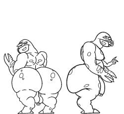 alien alien_grunt anthro ass backsack balls big_butt claws duo genitals half-life hooves humanoid_genitalia humanoid_penis looking_at_viewer looking_back male overweight overweight_anthro overweight_male overwheight penis rear_view side_view teeth video_games vortigaunt