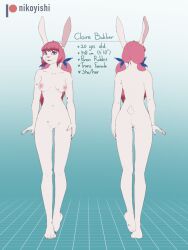 1girls 2021 3:4 accessory anthro ass breasts claire_(nikoyishi) conditional_dnp digital_media_(artwork) english_text female female_only fur genitals hair hair_accessory hair_ribbon hairbow hi_res lagomorph leporid long_ears looking_at_viewer mammal model_sheet nikoyishi nipples nude open_mouth panon_rabbit pink_hair purple_eyes pussy rabbit ribbons short slim smile solo standing text twintails white_body white_fur