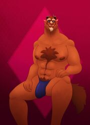 abs anthro barazoku beast_(disambiguation) beast_(disney) body_hair bulge chest_hair clothing facial_hair hi_res looking_at_viewer male muscular muscular_male nipples olivepup_00 pinup pose pubes solo underwear