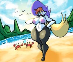 anthro beach big_breasts braixen female front_view lucas_(pokebraix) midriff nintendo nude original_character pokémon_(species) pokebraix pokemon pokemon_(species) popsicle tagme thick_thighs wide_hips