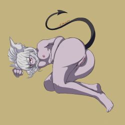 1girls ass breasts female_only helltaker horns kikagaro lucifer_(helltaker) nude pussy red_eyes tail white_hair