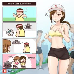 before_and_after breasts crop_top female gender_transformation genderswap_(mtf) gym_shorts lips metric_units mtf_transformation navel original rudy_saki rule_63 thighs transformation transformation_sequence tsf_4-koma weight_loss wide_hips