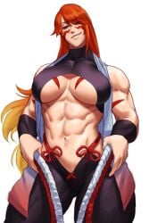 1girls abs absurd_res bare_shoulders biceps breasts busty female fuma_kotaro_(tenkaichi) hi_res large_breasts long_hair looking_at_viewer muscles muscular muscular_arms muscular_female navel pink_eyes red_hair redhead simple_background smile solo solo_female sotcho tenkaichi_nihon_saikyou_bugeisha_ketteisen underboob voluptuous white_background