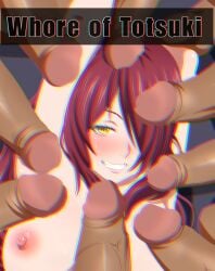 1girls 6+boys absurdres blush breasts dark-skinned_male dark_skin gangbang group_sex highres kobayashi_rindou large_breasts multiple_boys naughty_face pale_skin prostitute prostitution red_hair rindoubreaker_edits shokugeki_no_souma sweat third-party_edit