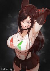 1girls 2022 aestheticc-meme alternate_breast_size armpit_fetish armpits arms_behind_head arms_up artist_signature big_breasts bikini_under_clothes breasts brown_hair female female_only final_fantasy final_fantasy_vii final_fantasy_vii_remake happy_female hi_res hips huge_breasts italian_flag italian_senate_hack large_breasts long_hair looking_at_viewer meme naughty_face png red_eyes see-through see-through_clothing short_skirt simple_background skirt slim_waist smile smiling_at_viewer square_enix steam steaming_body striped_topwear suspenders sweat sweaty_body tank_top thick_lips thick_thighs thighs tifa_lockhart very_high_resolution visible_breath white_tank_top wide_hips