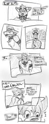 2016 anthro ball_gag biped bound canid cobalt_(tatsuchan18) collar comic dialogue english_text fur gag group hair hi_res male mammal open_mouth speech_bubble standing tatsuchan18 text text_box