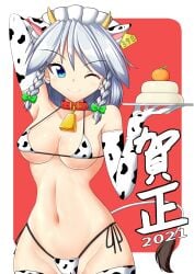 big_breasts bikini cow_print female kagayama_hajime maid sakuya_izayoi silver_hair tagme touhou