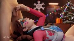 1boy 1girls 3d animated asian balls big_penis brown_hair christmas circumcised clothed clothing d.va gcraw glasses grand_cupido hand_on_penis handjob heart large_penis laying_on_bed moan moaning naked on_back overwatch short_playtime sound tagme video waveracer_d.va