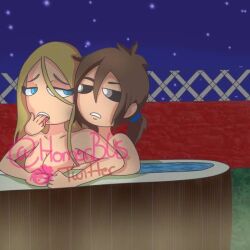 1boy 1boy1girl 1girls ahe_gao ahe_gao big_breasts big_breasts black_eyes blonde_hair blue_eyes breasts brown_hair fhs fhsz3r0 fingers_in_mouth fnafhs fnafhs_z3ro fnafhsrule34 fred_(fnafhs) homerbls hot_tub joy_(fnafhs)