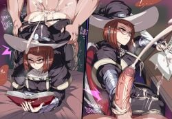 1girls ass bangs bent_over book busy captain_kirb cum cum_inside cum_on_body cum_on_breasts disinterested emotionless expressionless feather fire_emblem fire_emblem_awakening glasses handjob hat heavy_breathing jerking large_ass large_breasts medium_hair miriel_(fire_emblem) multitasking nintendo reading red_eyes red_hair sex torn_clothes uninterested writing