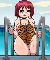 edit grimphantom kim_pine pool scott_pilgrim scott_pilgrim_vs._the_world short_red_hair swimsuit thick_thighs thunder_thighs tiger_print wet