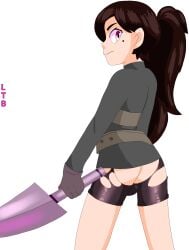 ass bike_shorts brown_hair femboy lewderthanblue mole_under_eye oc original pink_eyes ran(ltb) torn_bike_shorts