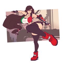 1girls 2021 alternate_color boots breasts brown_hair cleavage color female female_only final_fantasy final_fantasy_vii gloves huge_breasts italian_flag italian_senate_hack kicking long_hair meme n647 nipple_bulge pose solo thick_thighs thighhighs thin_waist tifa_lockhart voluptuous