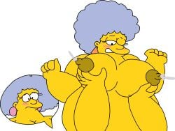 2girls big_breasts blush breast_squeeze chubby fat jaythebrainmann lactation only_female patty_bouvier selma_bouvier the_simpsons transparent_background