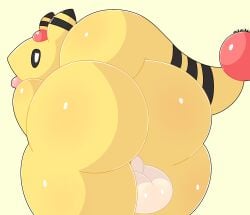 ampharos ass backsack balls big_butt feral genitals hi_res looking_at_viewer looking_back male narrowed_eyes nintendo noirnoir perineum pokémon_(species) pokemon pokemon_(species) pokemon_only presenting_balls raised_tail rear_view simple_background solo stripes thick_tail thick_thighs tongue tongue_out video_games yellow_body yellow_skin