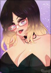 choker cleavage glasses marinaboo purple_eyes tongue_out two_tone_hair virtual_youtuber