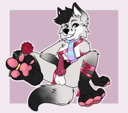 accessory animal_genitalia animal_penis anthro arctic_fox balls bedroom_eyes black_body black_fur black_hair black_nose blue_eyes bondage bondage bound canid canine canine_penis cute_fangs digit_ring feet femmy_(femboyfoxxo) flower fluffy fluffy_tail foot_fetish foot_focus foot_play fox fur genitals glistening glistening_eyes glistening_hair grey_body grey_fur grin hair head_tuft heart hi_res hindpaw holidays inviting jewelry knot looking_at_viewer male mammal narrowed_eyes onlypaws pawpads paws penis plant presenting raised_leg ribbon_bondage ribbons ring rose_(flower) scarf seductive sheath sitting smile smiling_at_viewer solo solo_focus spread_legs spread_toes spreading teal_eyes teeth toe_curl toe_ring toes tuft valentine's_day vein veiny_penis white_body white_fur wrinkled_feet