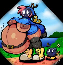 1girls areolae belly belt big_belly bob-omb bomb bombi breast fat fat_belly female female_focus female_only hips hoodie large_breasts mario_(series) mask mob_face mysticemerald_(artist) nintendo nipples pink_hair shoes stomach super_mario_bros. thick_thighs thighhighs thighs wardrobe_malfunction wind-up_key