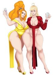 2girls adagio_dazzle applejack_(mlp) ass bangs blonde blonde_hair breasts child_bearing_hips cleavage dress drinks ear_piercing earrings equestria_girls female female_focus female_only friendship_is_magic hasbro high_heels hoop_earrings hoop_earrings_oversized huge_ass humanized lipstick looking_at_viewer my_little_pony nail_polish nails orange_hair ponytail slightly_chubby slutty_outfit straight_hair sunnysundown thick_thighs wide_hips