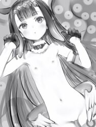 1girls angel_wings armwear belly_button black_and_white choker diadem eyebrows_visible_through_hair female female_focus female_only flat_chest flat_chested gloves hololive hololive_english hololive_myth long_hair low_wings multicolored_hair naked nanashi_(nlo) ninomae_ina'nis pointy_ears pussy small_breasts tentacle thick_thighs tiara true_flat_chest very_long_hair virtual_youtuber wings