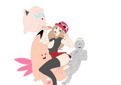 3boys anal_sex breasts clefable cowgirl_position double_penetration gangbang handjob jigglypuff machop male nintendo nipples pokemon pokemon_(species) pokemon_xy pokephilia serena_(pokemon) tongue tongue_out vaginal_penetration