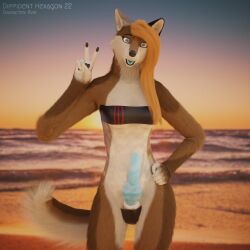 3d absurd_res anthro beach blender3d canid canine canis challenge challenge_accepted clothing diffident_hexagon digital_media_(artwork) evening eviemuller gris_swimsuit gynomorph hi_res intersex mammal meme meme_clothing one-piece_swimsuit seaside solo swimwear translucent translucent_clothing translucent_swimwear wolf zackweird