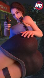 1girls 3d ass ass_grab beretta_92_(weapon) big_ass big_butt blender blue_eyes brown_hair capcom female female_only firearm fully_clothed gun handgun harness hrstudio human jill_valentine jill_valentine_(sasha_zotova) looking_at_viewer lying_on_floor outdoors phone_wallpaper pointing resident_evil resident_evil_3 resident_evil_3_remake skirt solo weapon