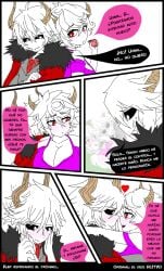 big_breasts black_eyes blush comic comic_page couple couple_(romantic) demon demon_girl demon_horns demon_tail dlitzo flashback funamusea gray_clothing heart huge_breasts incubus kcalb love mr._hr naharia nose_boop nose_to_nose oc_x_canon pink_clothing pointy_ears red_cape red_eyes revgelty sam spanish spanish_dialogue spanish_text succubus sweat sweatdrop sweating the_gray_garden traced white_pupils worried worried_expression