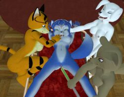 3d 4girls anthro canine dog fara_phoenix fay_spaniel feline female female_only fox fur furry interspecies krystal lynx miyu_lynx multiple_girls star_fox