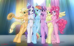 anthro applejack_(mlp) breasts equine female fluttershy_(mlp) friendship_is_magic horse mane_six_(mlp) my_little_pony pinkie_pie_(mlp) pony pussy rainbow_dash_(mlp) rarity_(mlp) smile smooth_skin swissleos twilight_sparkle_(mlp)