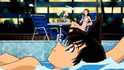 2girls bikini blue_eyes breasts brown_hair detective_conan female human large_breasts long_hair nipples nude_filter pale-skinned_female pale_skin photoshop ran_mouri solo_focus sonoko_suzuki swimsuit