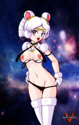 bishoujo_senshi_sailor_moon black_panties blush bra breasts cupless_bra drill_hair erect_nipples exposed_breasts female female_only gloves jewelry looking_at_viewer mouse_ears navel nipples open_mouth panties panties_down perky_breasts petite sailor_iron_mouse small_breasts smile stockings tagme thighhighs tie undressing vcampan white_hair