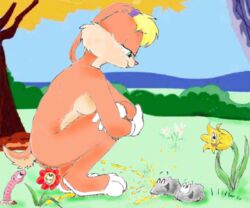 anal_penetration animated anthro asthexiancal bunny color colored flower furry lola_bunny looking_pleasured looney_tunes mammal outdoors outside peeing rabbit rock space_jam straight_hair tail worm