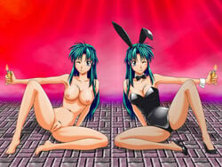 breasts bunny_ears bunnysuit female female_only fishnet_pantyhose full_metal_panic high_heels kaname_chidori lighter pantyhose tagme teal_hair