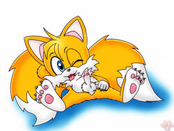 anthro balls barefoot canine claws fox front_view fur looking_at_viewer male male_only mammal nude penis solo sonic_(series) spread_legs tagme tail tails twotails wink