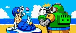 auto_(mega_man) beach camera capcom edit mega_man mega_man(classic) mega_man_9 outdoors piano pixel_art splash_woman topless video_games