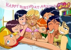 alex_(totally_spies) arnold_jackson bra britney_(totally_spies) caitlin_(totally_spies) clothing clover_(totally_spies) cum dark-skinned_female dark_skin dominique_(totally_spies) female harem human interracial latina male mandy_(totally_spies) mandy_walters mindy_(totally_spies) mole mole_under_eye multiple_females paizuri partial_male sam_(totally_spies) sam_simpson straight totally_spies zecle