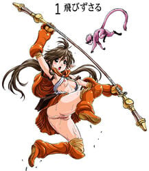 ass boots breasts brown_hair brunette monkey no_panties nowa pussy queen's_blade ruu skirt sweaty upskirt vagina