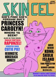 anthro arms_up bojack_horseman english_text feline female large_breasts pink_fur princess_carolyn smile solo toonytease whiskers