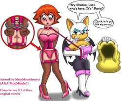 1boy 1girls androgynous anthro ass big_ass big_breasts bimbo bimbofication breasts chris_thorndyke cleavage corset crossdressing fake_breasts female femboy femdom feminization furry garter_straps girly high_heels hourglass_figure human male malesub meanmotorscooter rouge_the_bat sonic_(series) sonic_x trap voluptuous what wig