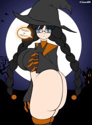 1girls animated artist_name ass ass_focus ass_shake female_only halloween halloween_girl_(zonen404) highres moon original original_character thick_ass twerking witch witch_hat zonen404