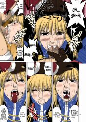 1girls blonde_hair blowjob blue_dress blue_eyes blush choker comic command_to_swallow cum cum_in_mouth cum_in_throat cum_splatter deep_blowjob deepthroat english_text eye_contact fellatio female femsub forced_deepthroat forced_oral fringe gag gagging goeniko head_dress head_grab king_of_fighters kneeling long_hair m.u.g.e.n male maledom open_mouth oral page_17 penis pov questionable_consent red_jacket right_to_left saigado short_hair snk swallowing swallowing_cum sweat text throat_fuck tight_throat tongue tongue_out translated white_hair yashiro_nanakase