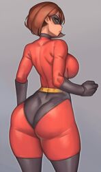 1girls armwear ass bodysuit disney domino_mask elastigirl eye_mask eyewear female female_only fully_clothed helen_parr huge_ass human kelvin_hiu large_ass legwear looking_at_viewer looking_back milf neckwear pixar smooth_skin solo superheroine the_incredibles tight_clothing