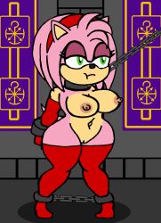 1girls 3:4 amy_rose arm_sleeves big_breasts bob_cut bondage bound breasts chain_leash chained_ankles chains digital_media_(artwork) eulipotyphlan female female_only green_eyes hairband hedgehog hi_res leash mammal nidrog nipples nude pink_fur pink_hair sega solo sonic_(series) sonic_the_hedgehog_(series) standing thighhighs