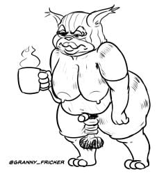 1futa 2022 absurd_res annoyed anthro areola armpit_hair armwear balaclava ball_stretcher ball_weight balls ballsack belly beverage big_belly big_breasts body_hair breasts casual_nudity clothing coffee coffee_mug digital_drawing_(artwork) digital_media_(artwork) domestic_cat elbow_gloves eyelashes fanny_mcphee felid feline felis footwear front_view frown fur futa_only futanari genitals gloves granny_fricker grumpy hairy_balls handwear headgear headgear_only headwear headwear_only hi_res huge_hips huge_thighs humanoid_genitalia humanoid_penis hybrid legwear lips lynx makeup mammal mask monochrome mostly_nude navel nipples nude overweight overweight_anthro overweight_futanari penis sagging_breasts saggy_balls scowl scrotum shortstack simple_background sketch socks solo standing stretch_marks striped_body striped_fur stripes testicle_cuff testicles thick_lips thick_thighs thigh_highs thigh_socks wide_hips